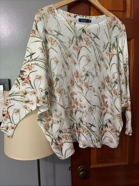 Dolman Floral Pullover Sweater - Cream with Peach Floral Print